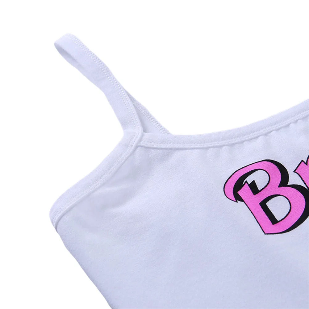 Brat-inspired white and pink top perfect for casual wear, cosplay, or Y2K street style