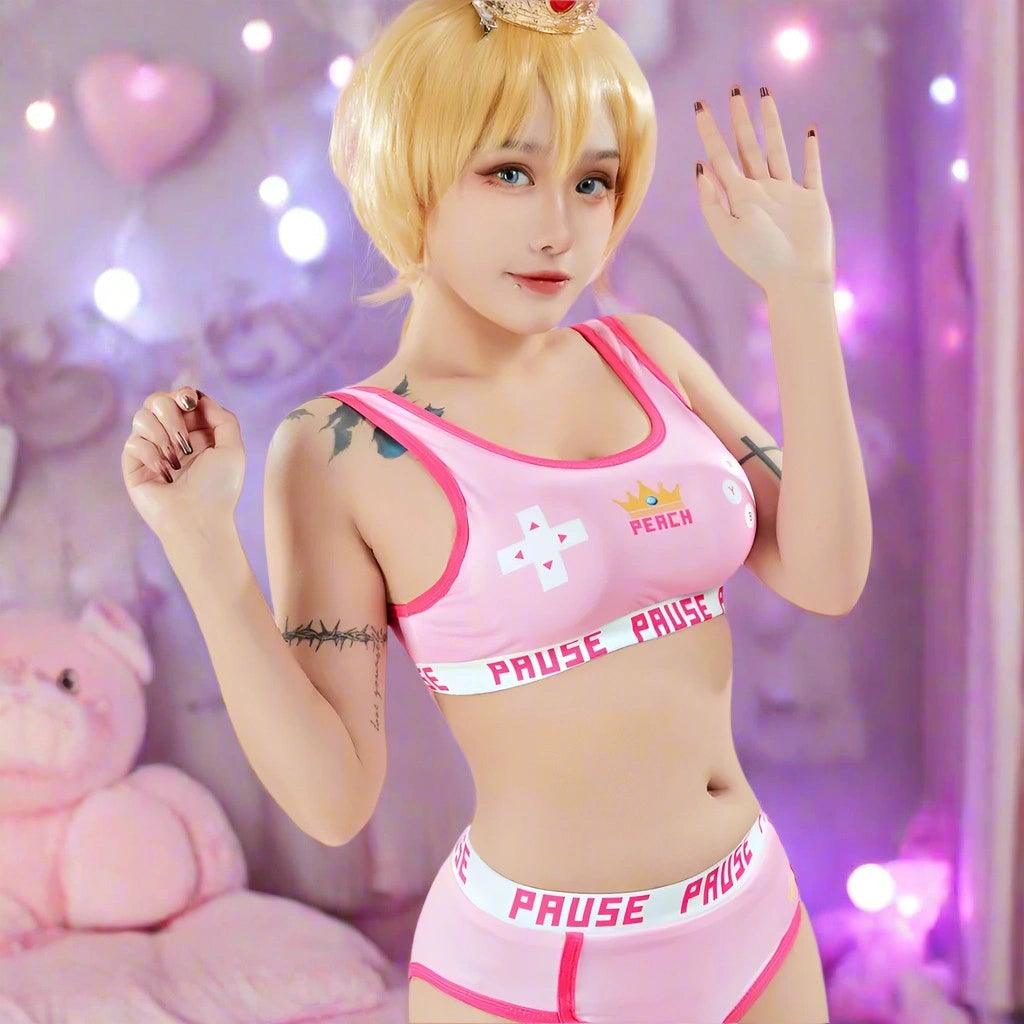 Pixel Princess Chill Set in pastel pink and purple with retro pixel gamer design, kawaii ABDL DDLG loungewear vibes
