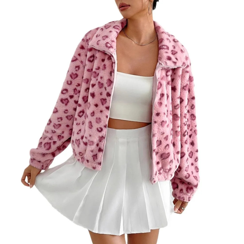 Playful cutecore pink leopard jacket, soft pastel material, perfect for kawaii fashion and DDLG vibes ππ