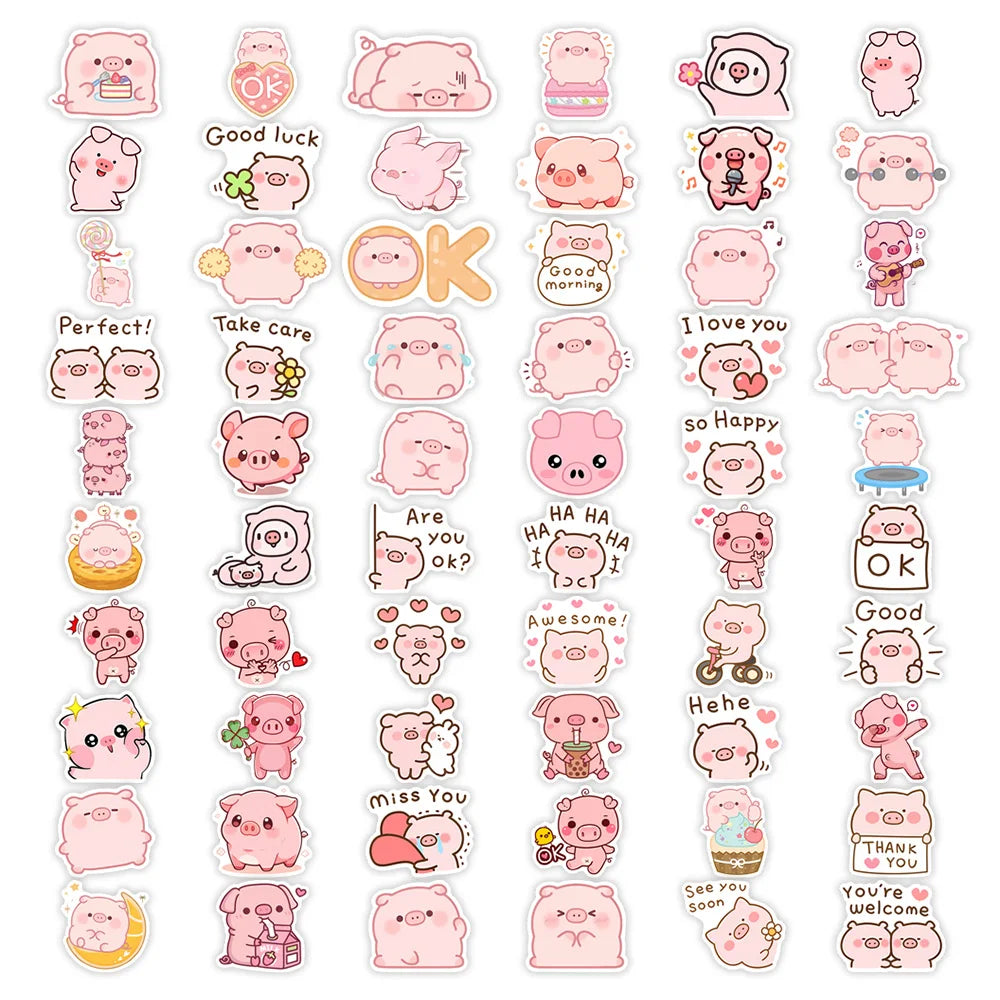 Playful piggie waterproof stickers, random 10 pieces, great for laptops, journals, and little caregiver spaces