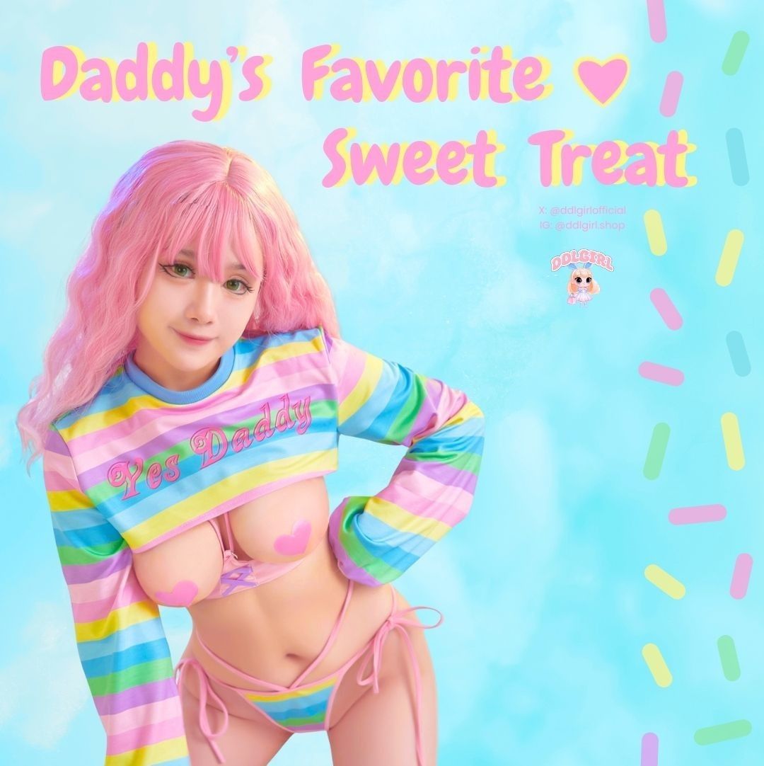 Playtime With Daddy Full Set โ multicolor ddlg crop top with โYes Daddyโ bolero, matching panty, nipple patches, thigh-high socks & chest brace for playful roleplay