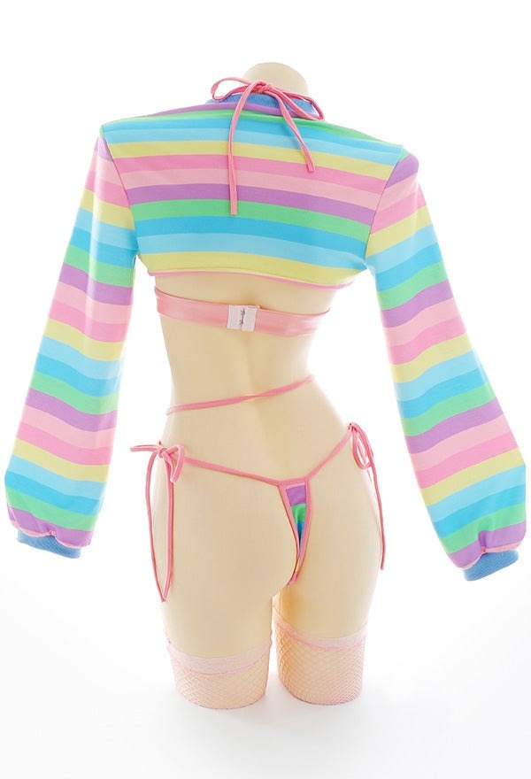 Playtime With Daddy Full Set styled outfit, multicolor crop top and panty with accessories, cutebaddie, DDLG flirty look