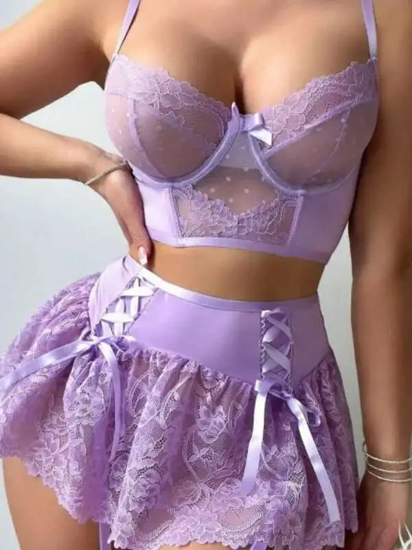 Plum Lace Bustier Mini Skirt Set, magical purple two-piece for DDLG littles, soft cutecore aesthetic