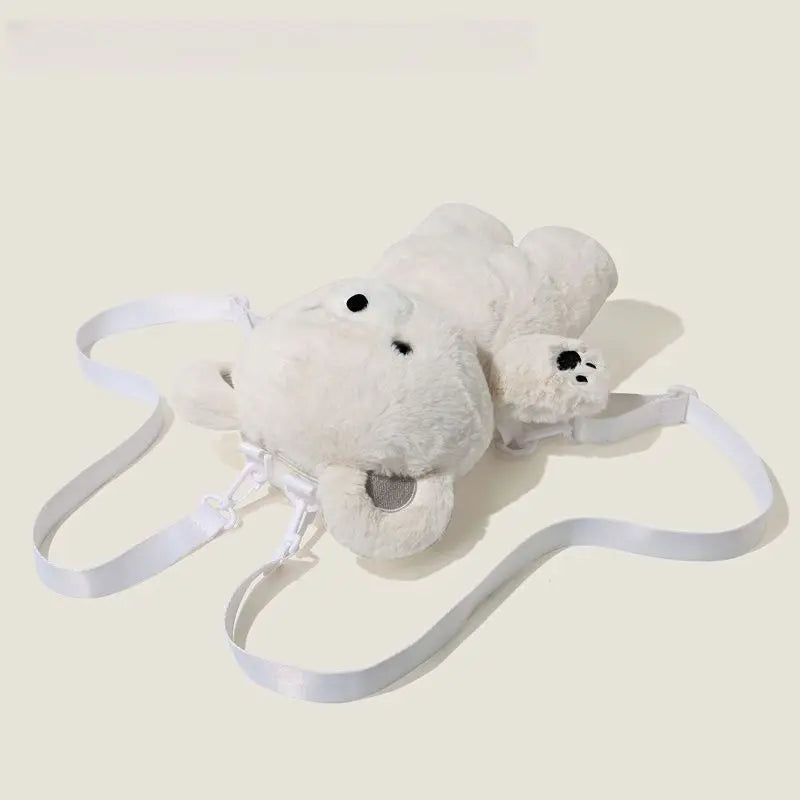 Plush Polar Bear Backpack in pastel tones, fluffy and comfy, ideal kawaii cutecore accessory for littles