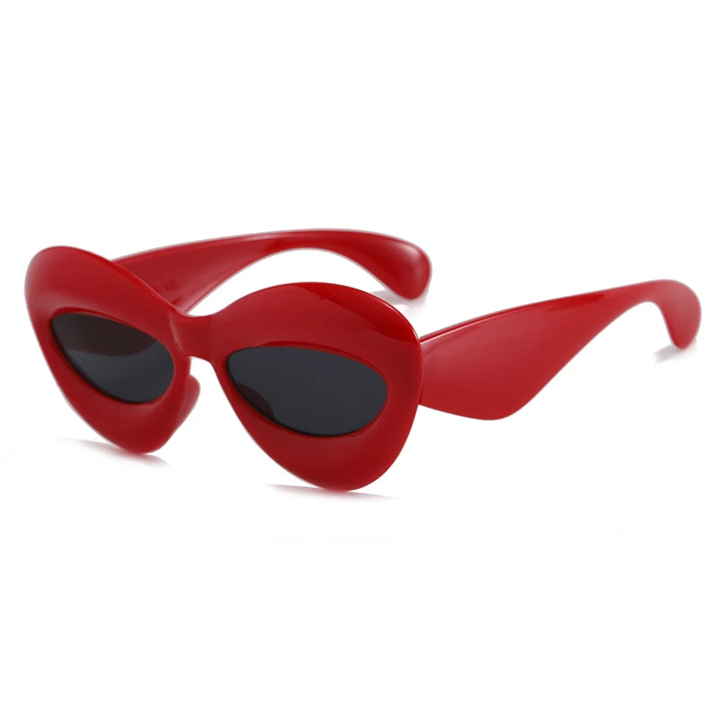 Red heart Pop Art Icon Sunglasses, bold lips graphic and bright colors for cutecore fashion