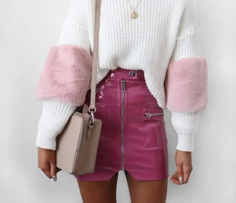 Flirty rose red mini skirt with power zipper and cutout, made for DDLG, cutecore, and queen energy