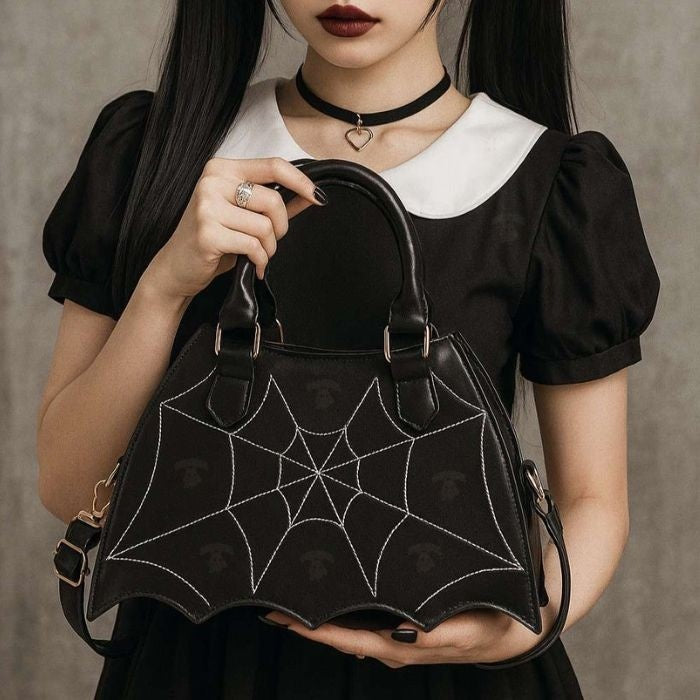 Pretty Little Spider Web Handbag β gothic cutecore ddlg baddie accessory with intricate web design, perfect for dark princess, Halloween, or cosplay looks