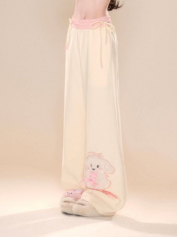 Flowy puppy-inspired lace pants for softcore fashion, dollcore, and DDLG ABDL kawaii streetwear vibes.