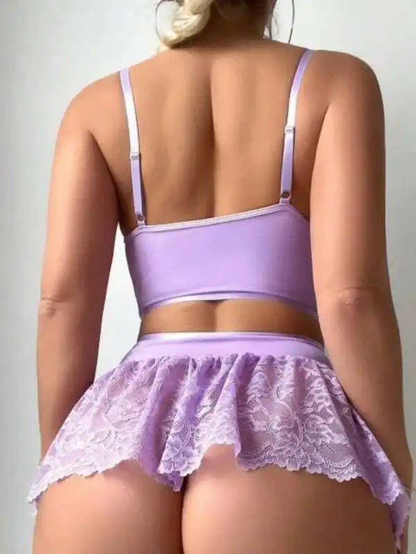 Purple Ballerina Bustier Skirt Set, flirty mini skirt and structured lace top for ABDL/fairycore play