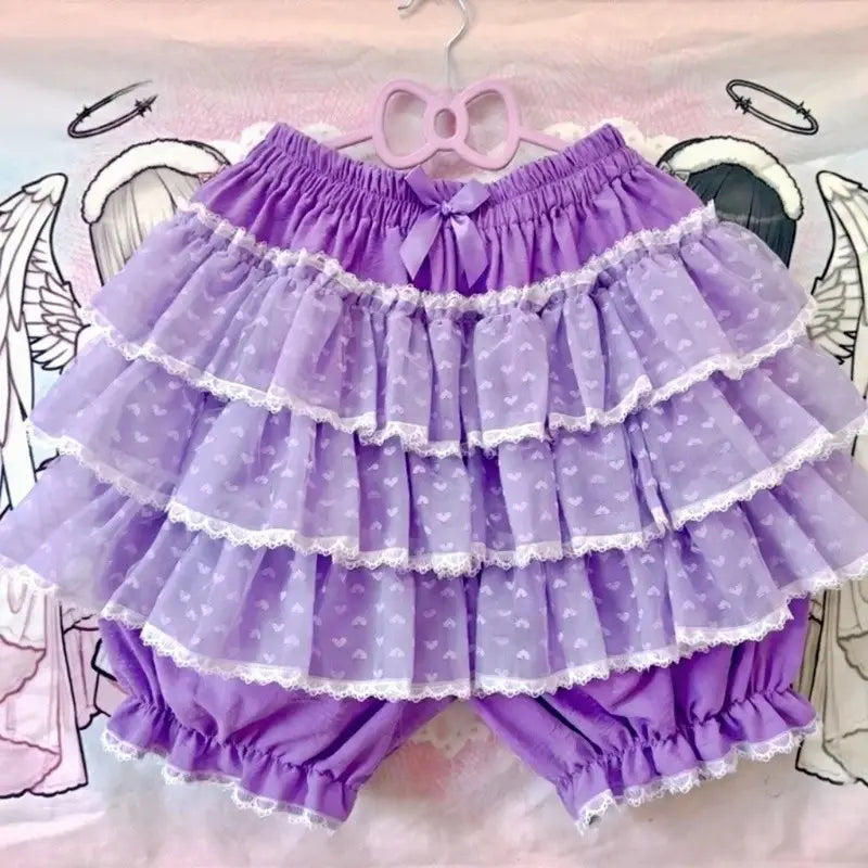 Princess Puff Ruffle Mini Skirt in light purple and dark purple puff design
