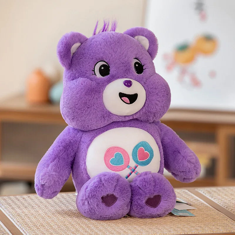 Purple Rainbow Friends plush bear with happy face and soft cuddly fabric