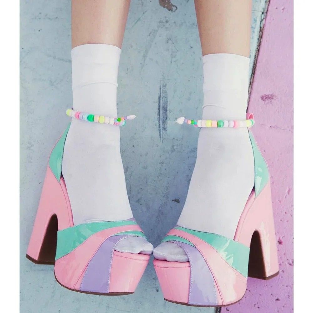 Rainbow chunky platform heels perfect for ABDL, littles, and playful pastel looks