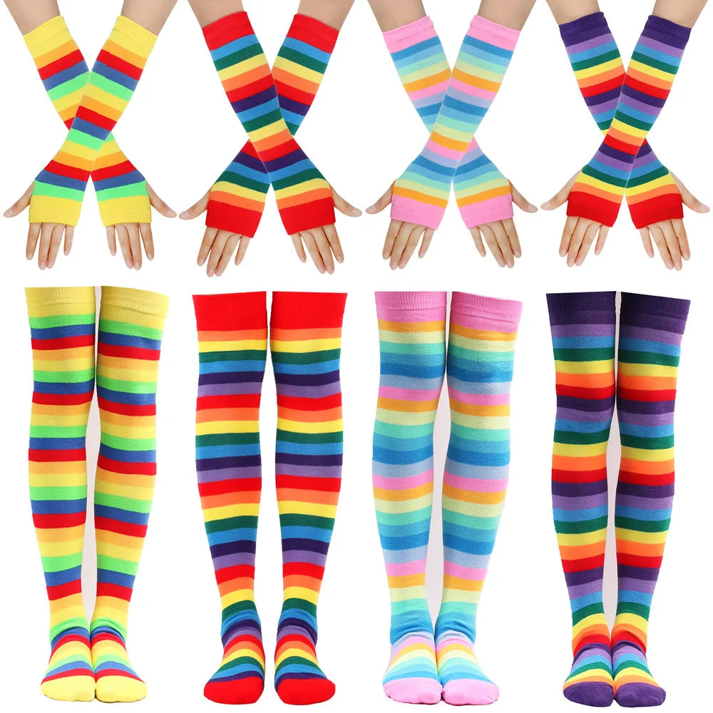 Set of 4 Rainbow Gloves & Stockings, colorful DDLG/ABDL accessories for kawaii and cutecore outfits