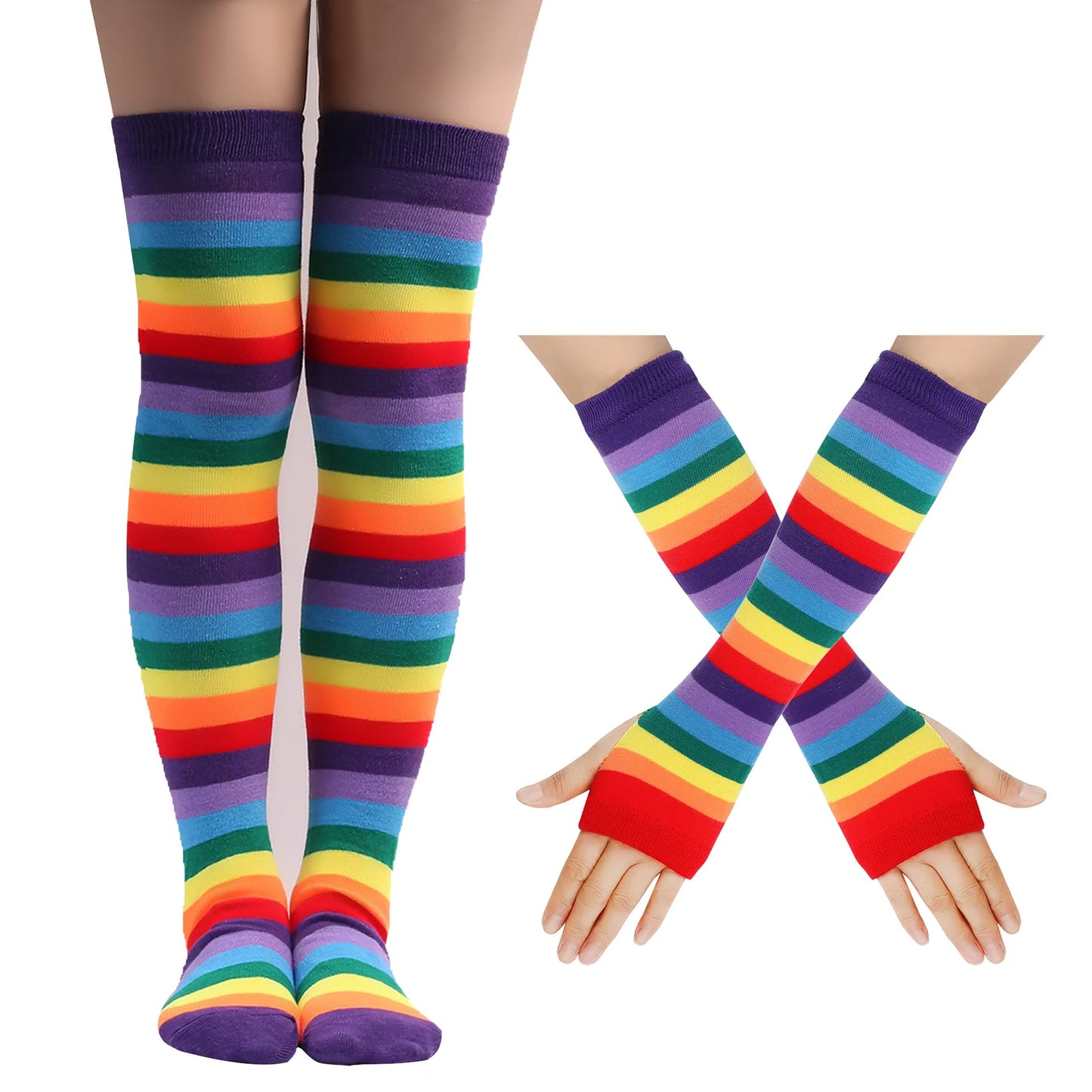 Rainbow Gloves & Stockings Set in purple multi-color, DDLG/ABDL cutecore accessory for bold outfits