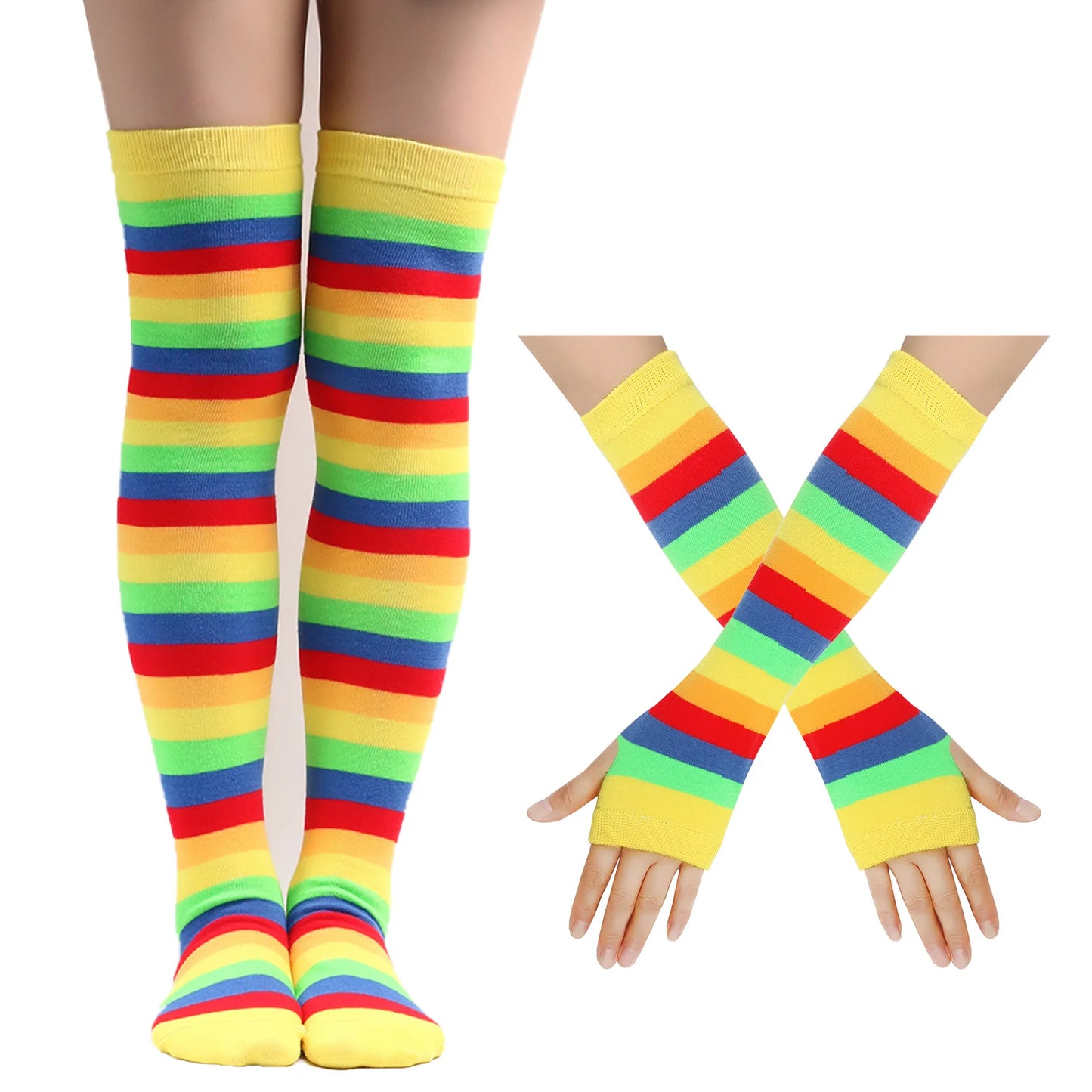 Rainbow Gloves & Stockings Set in yellow multi-color, perfect kawaii DDLG/ABDL matching set