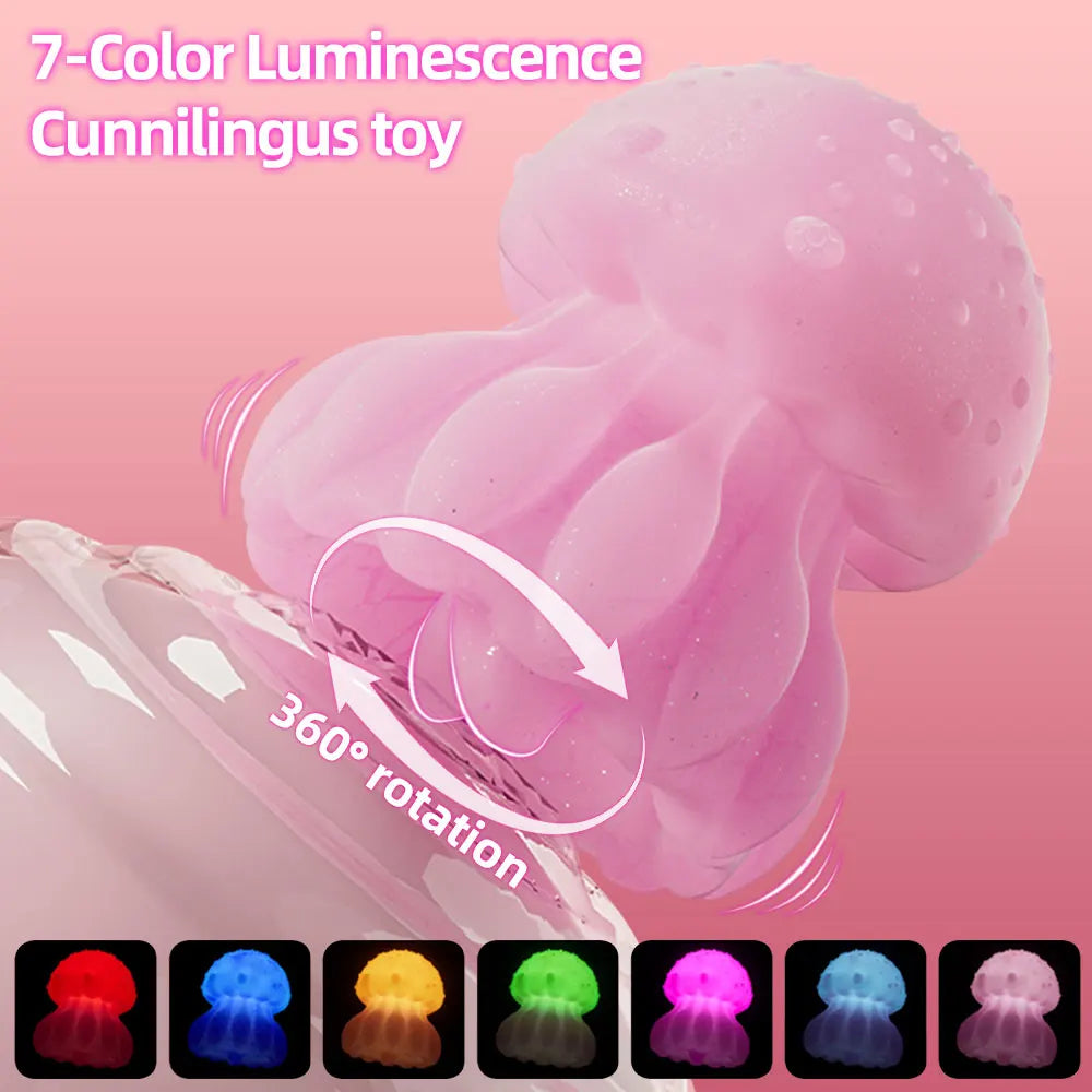 Rainbow Glow Jellyfish Tongue Stimulator with 360-degree rotation, waterproof silicone, USB rechargeable