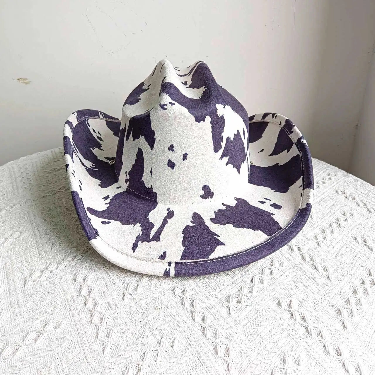Rainbow Moo Cowgirl Hat in coal cowprint, kawaii cutecore DDLG little-space style with lace tie