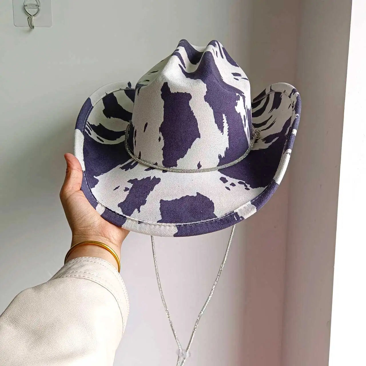 Rainbow Moo Cowgirl Hat soft black-and-white cow print, little-space cutecore kawaii cowgirl style