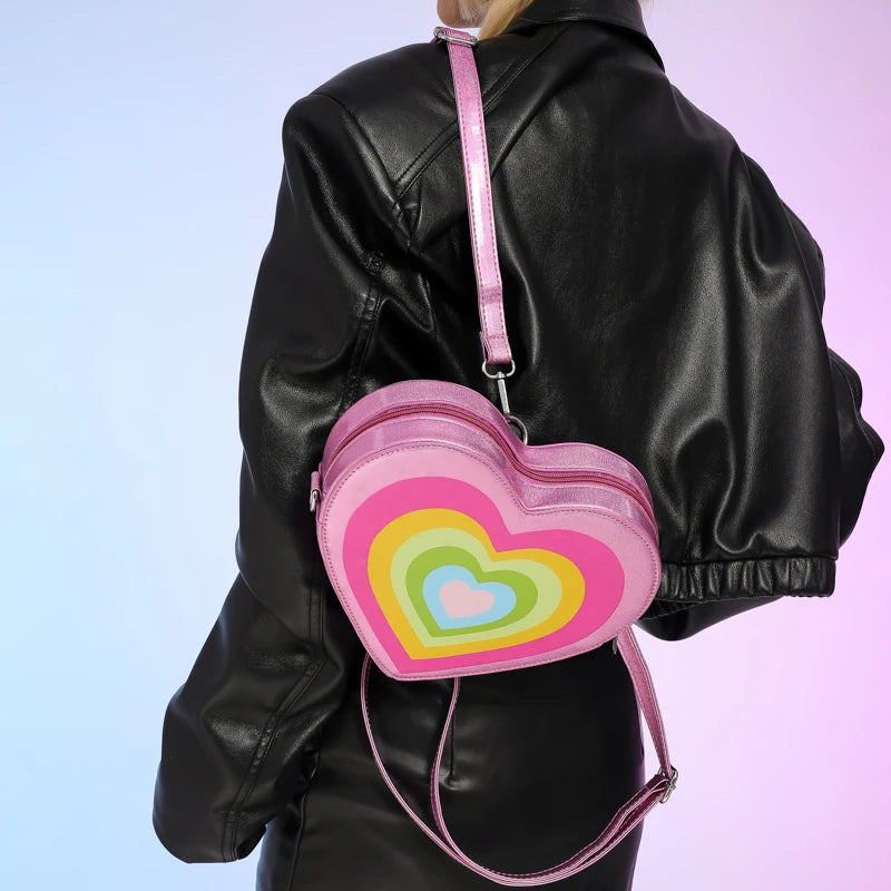 Pink Rainbow Pulse Princess Backpack, kawaii festival-ready with playful princess flair