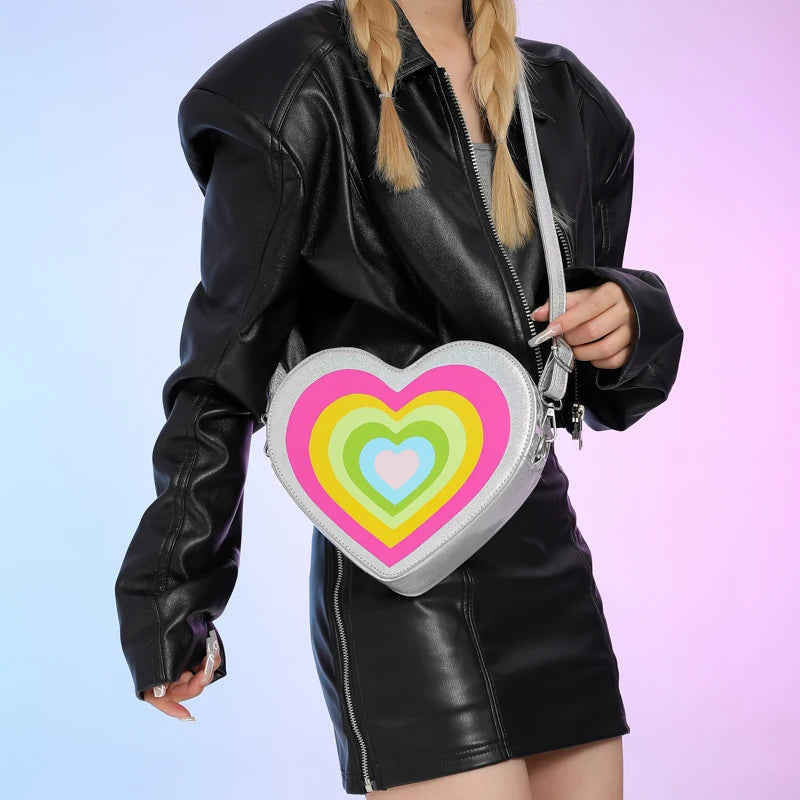 Rainbow Pulse Princess Backpack in silver, shiny kawaii accessory with royal ABDL vibes