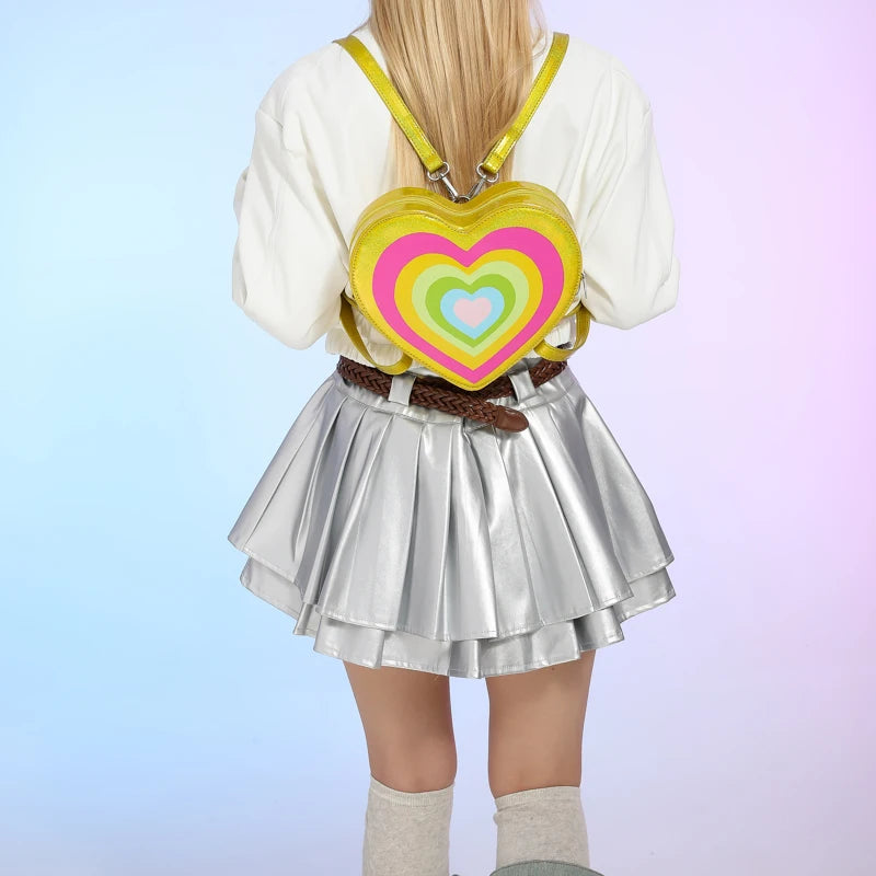 Rainbow Pulse Princess Backpack in yellow with pastel kawaii charm, colorful princess aesthetic