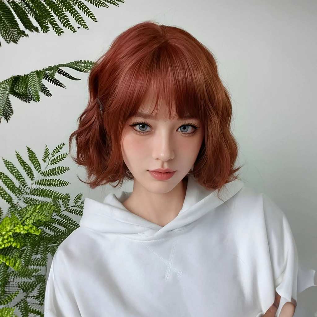 Kawaii red bob wig with romantic waves, made for little space and babydoll aesthetics