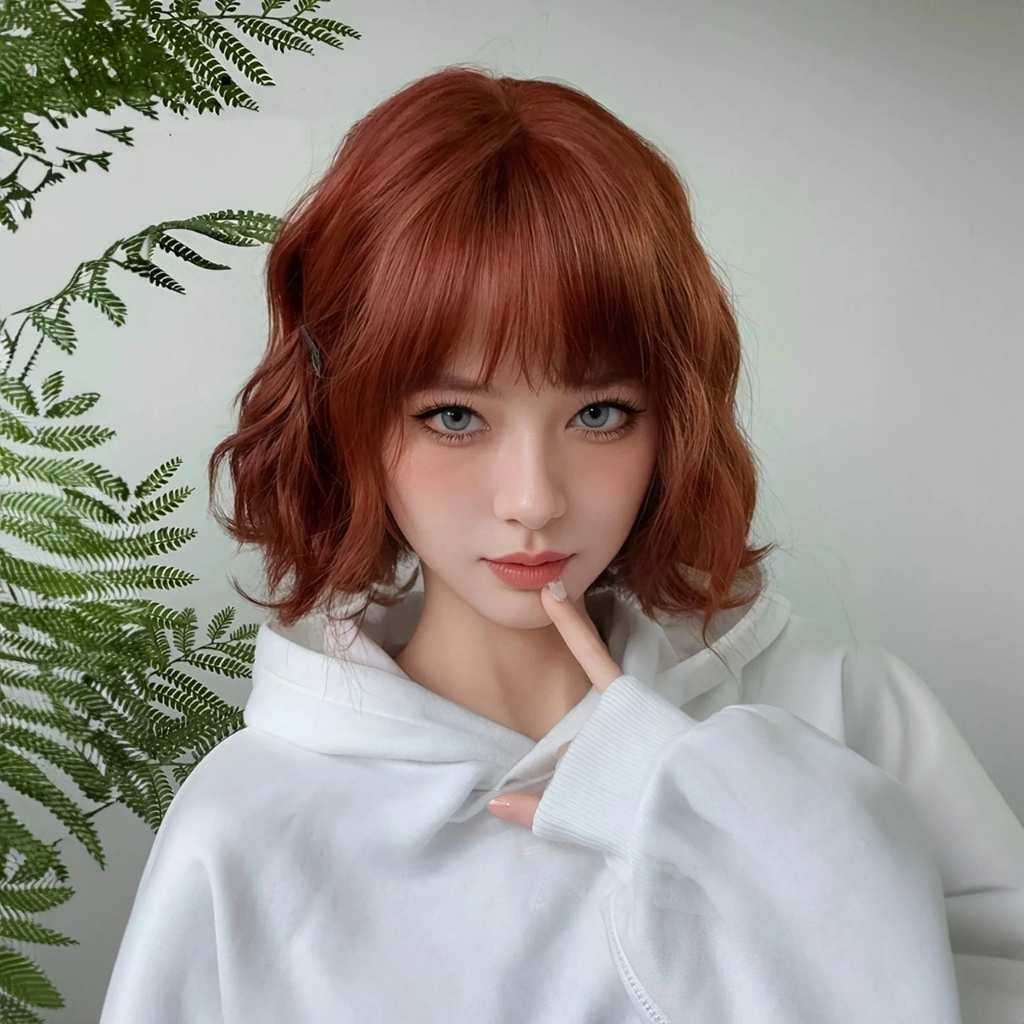 Soft red bob wig with curls and bangs for a dreamy, princess-inspired little space look