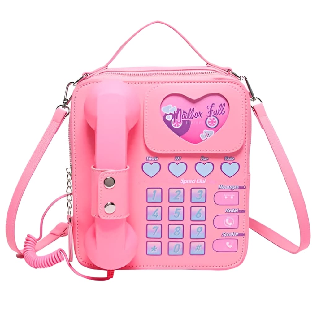 Kawaii Y2K-inspired Princess Dial Phone Bag with playful rotary design, roomy interior, and comfy adjustable crossbody strap.