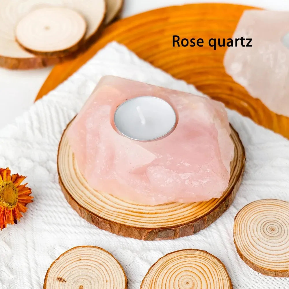 Rose Quartz Ritual Candle Holder for DDLG ABDL, romantic crystal decor for rituals, kawaii and cutecore style