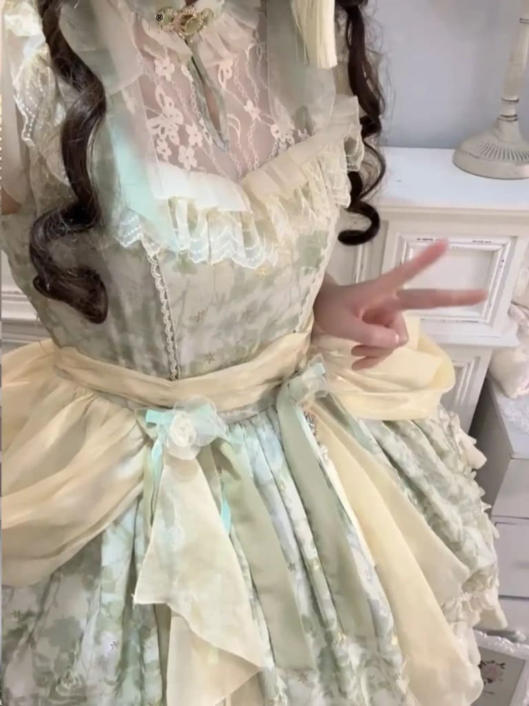 Sage cream Lolita dress ideal for birthdays, garden parties, and kawaii daily wear