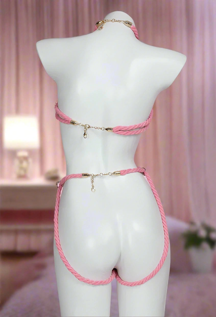 Sexy pink full-body rope for playful bondage, adjustable design contours every curve for cutecore and ABDL fantasy