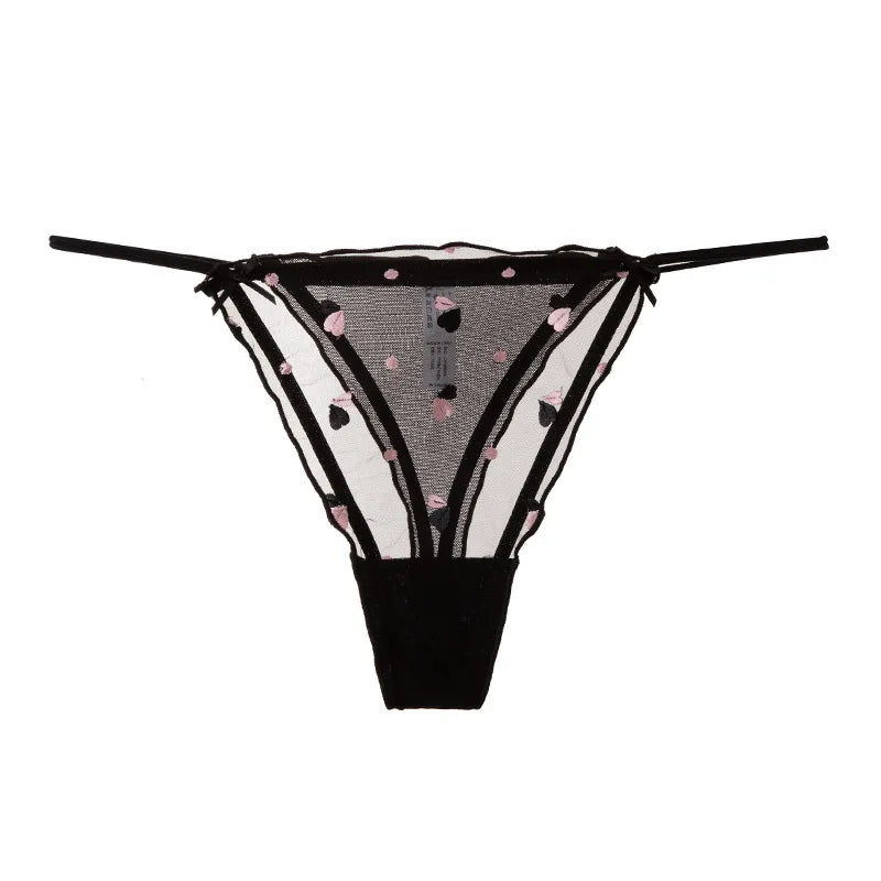 Sheer Obsession Crush Thong in black, DDLG/ABDL kawaii cutecore lingerie with subtle heart mesh