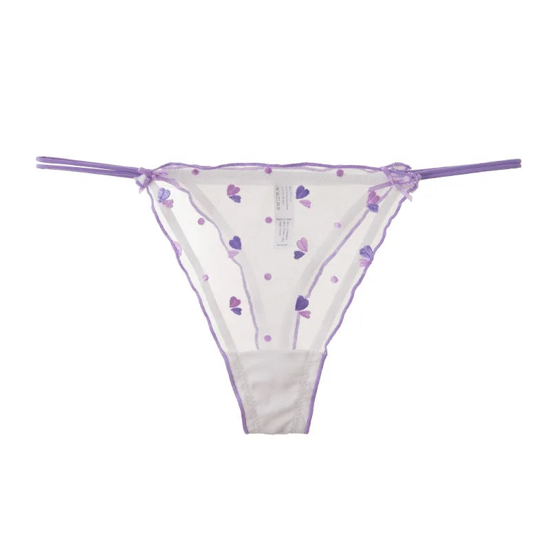Sheer Obsession Crush Thong in mauve, DDLG/ABDL cutecore kawaii mesh lingerie with delicate heart details