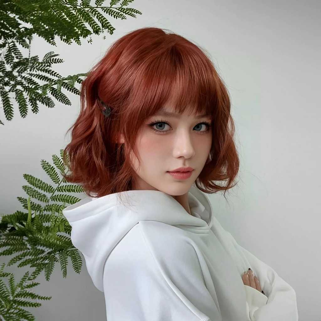 Short red wavy wig with romantic waves and breathable fit, ideal for ddlg or abdl styles