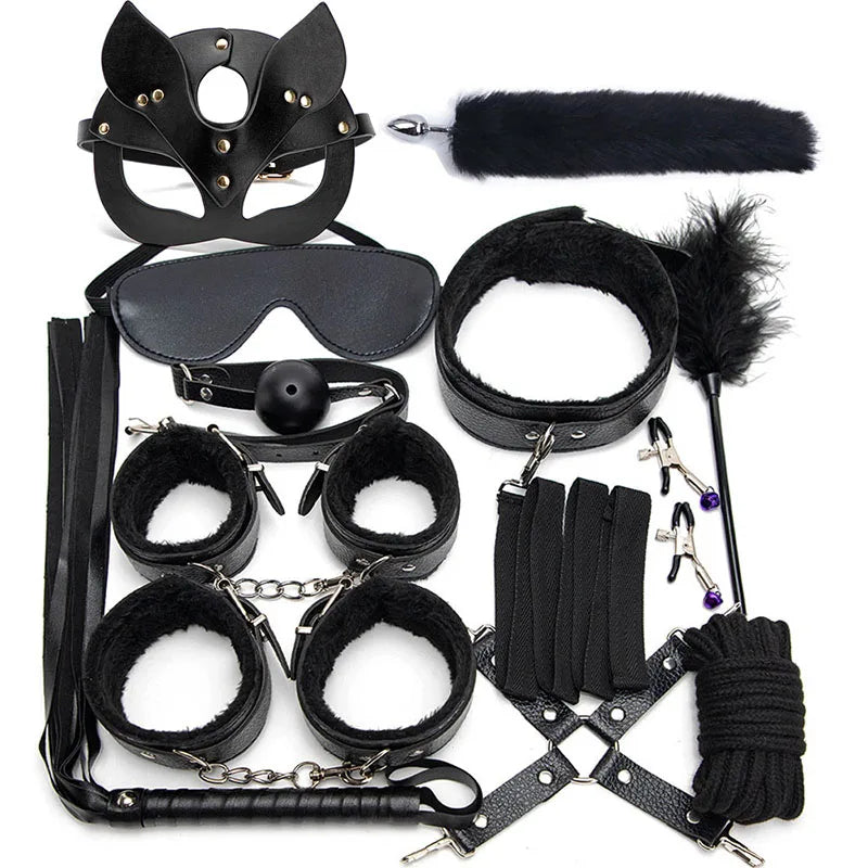 sleek black kink set with leash and mask for bdsm ddlg roleplay sessions