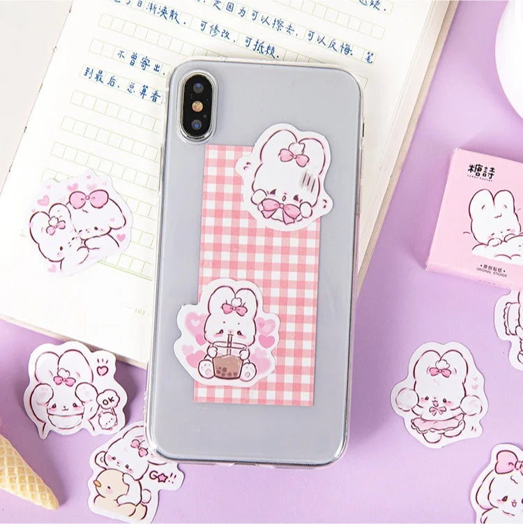 Small bunny stickers sized 3-6 cm, perfect for journals and laptops, easy to apply and reposition