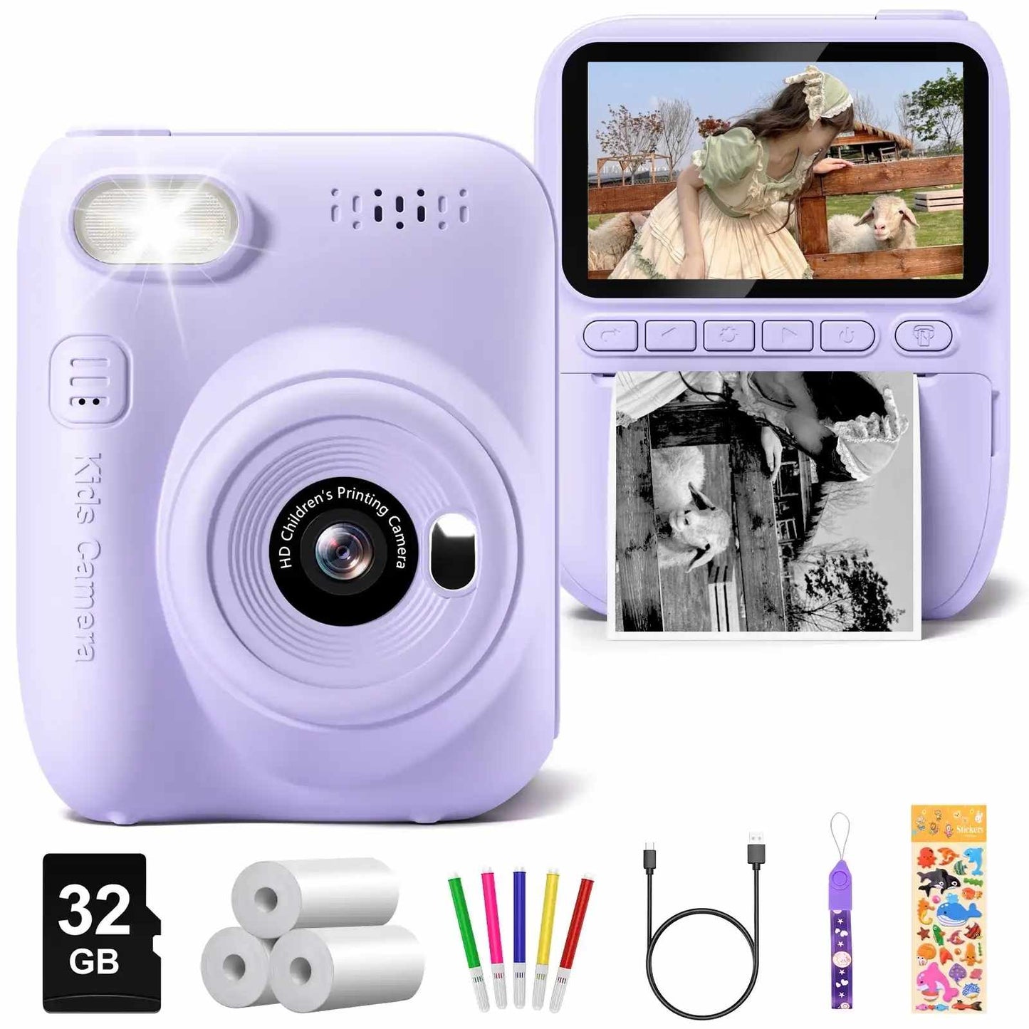 Kawaii Snap Pop Mini Print Camera with instant photo printing and doodle-ready prints