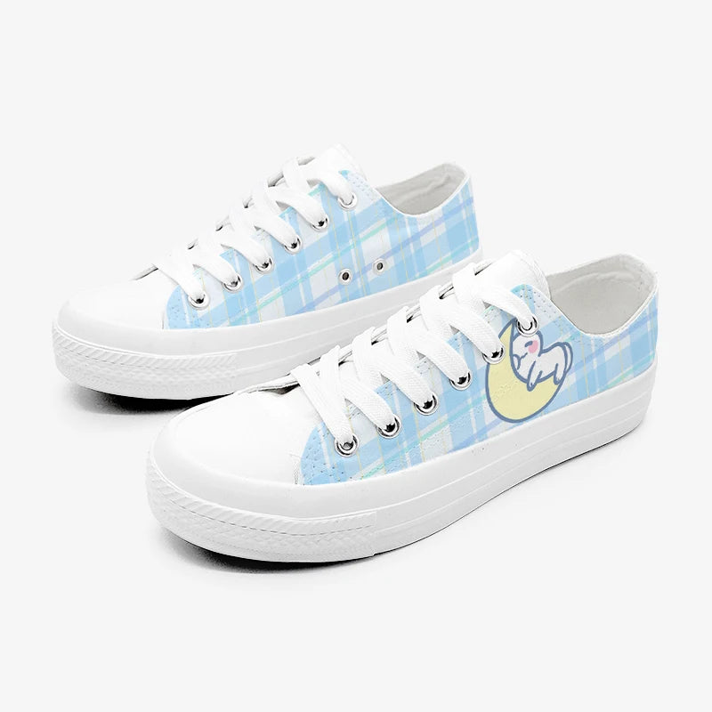 Soft Cosmic Plaid Footwear with dreamy stars, moons, and fluffy accents for kawaii and pastelcore fashion