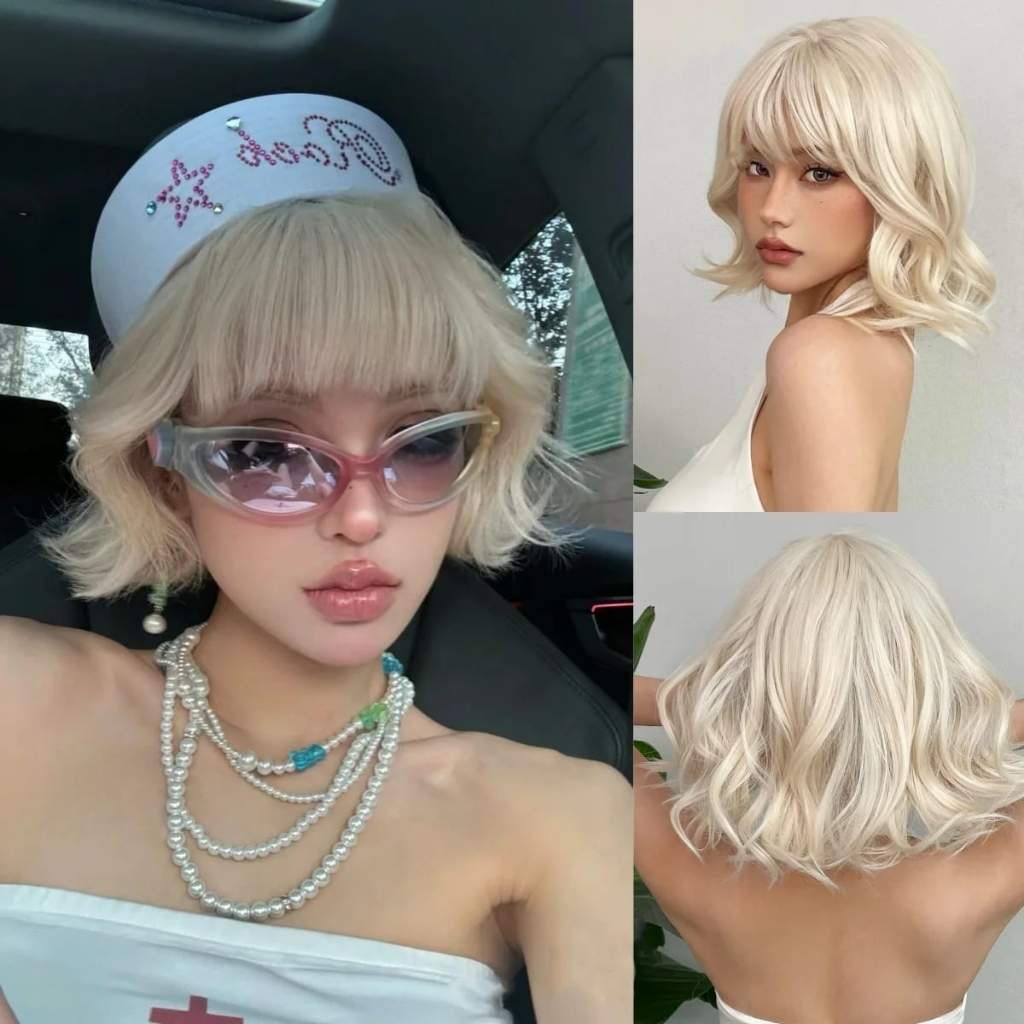 Soft girl blonde wavy bob wig perfect for ddlg, abdl, or little space fashion looks