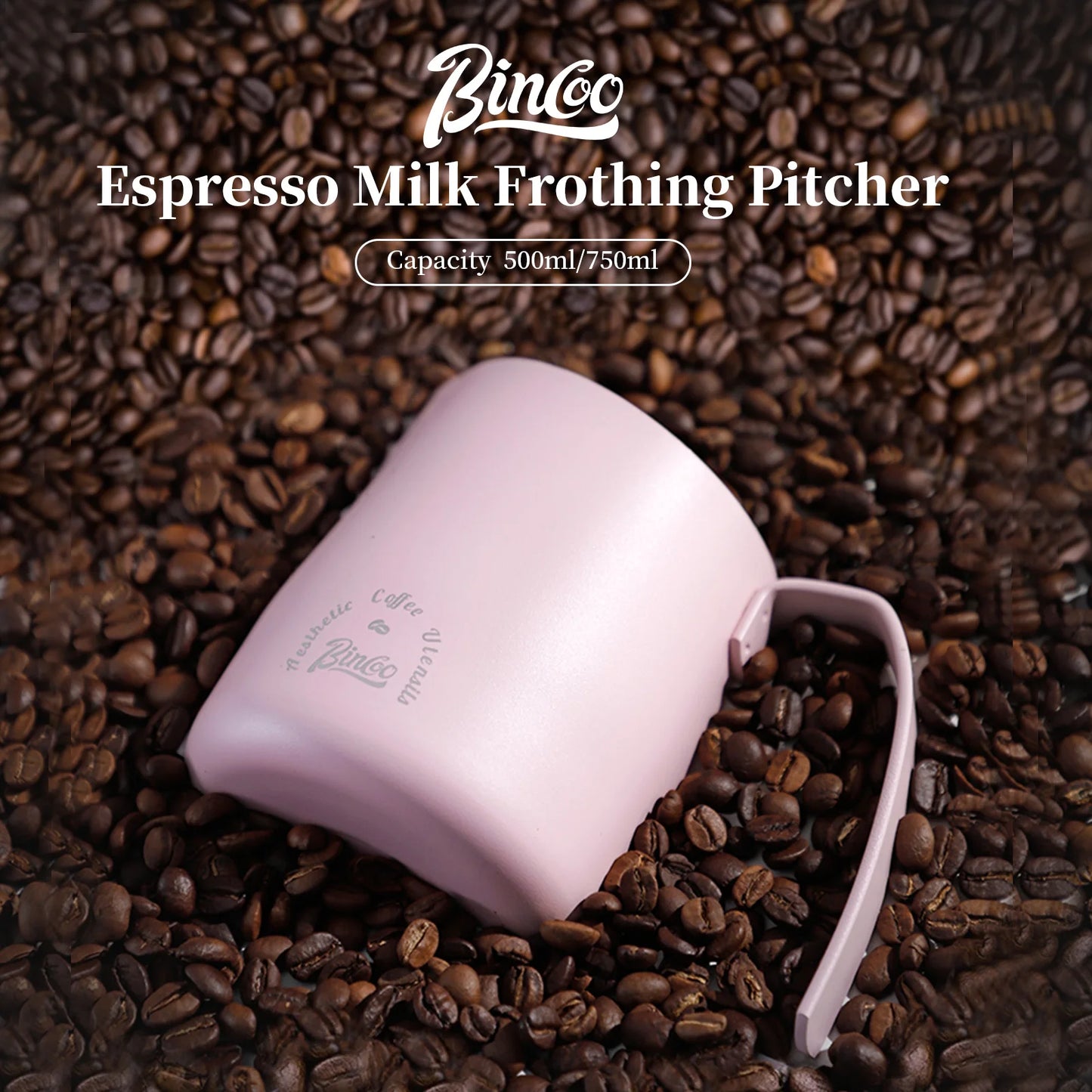 Soft girl cafe core pink frothing pitcher 750ml easy to clean with kawaii vibes for aesthetic kitchens