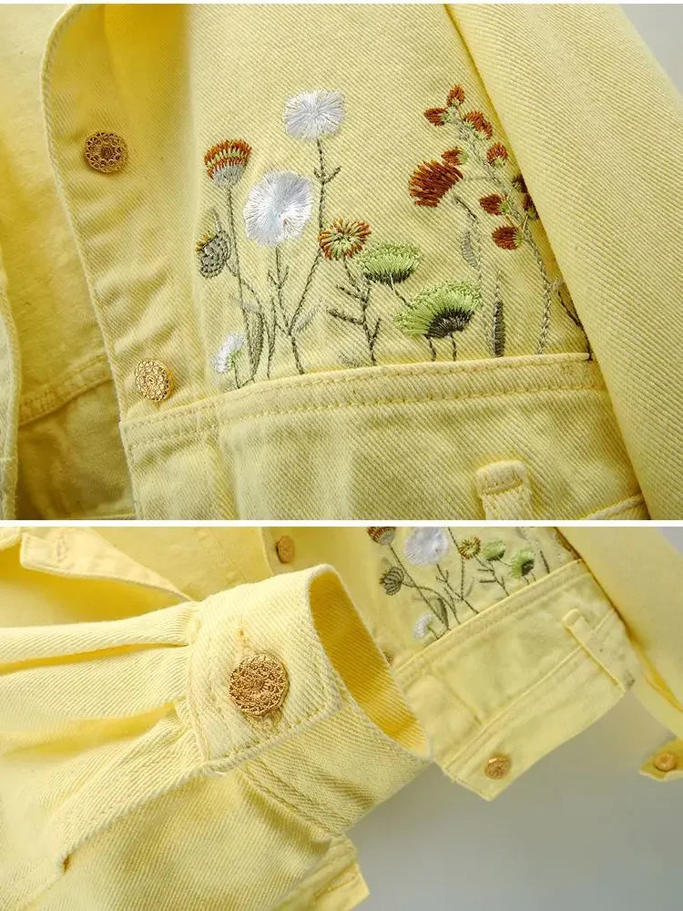 Soft girl Golden Bloom denim crop jacket π pastel yellow hue, kawaii babycore DDLG ABDL aesthetic, lightweight & perfect for layering πΌ