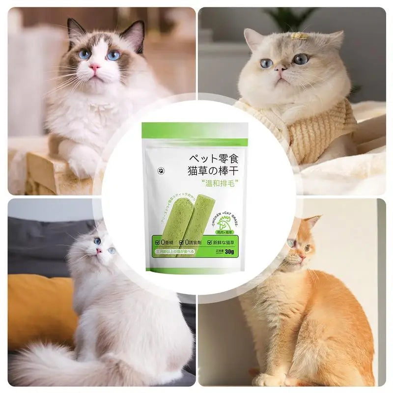 Soft Girl Kawaii Cat Grass Chews, natural plant fiber sticks for healthy teeth, digestion, and fun chewing