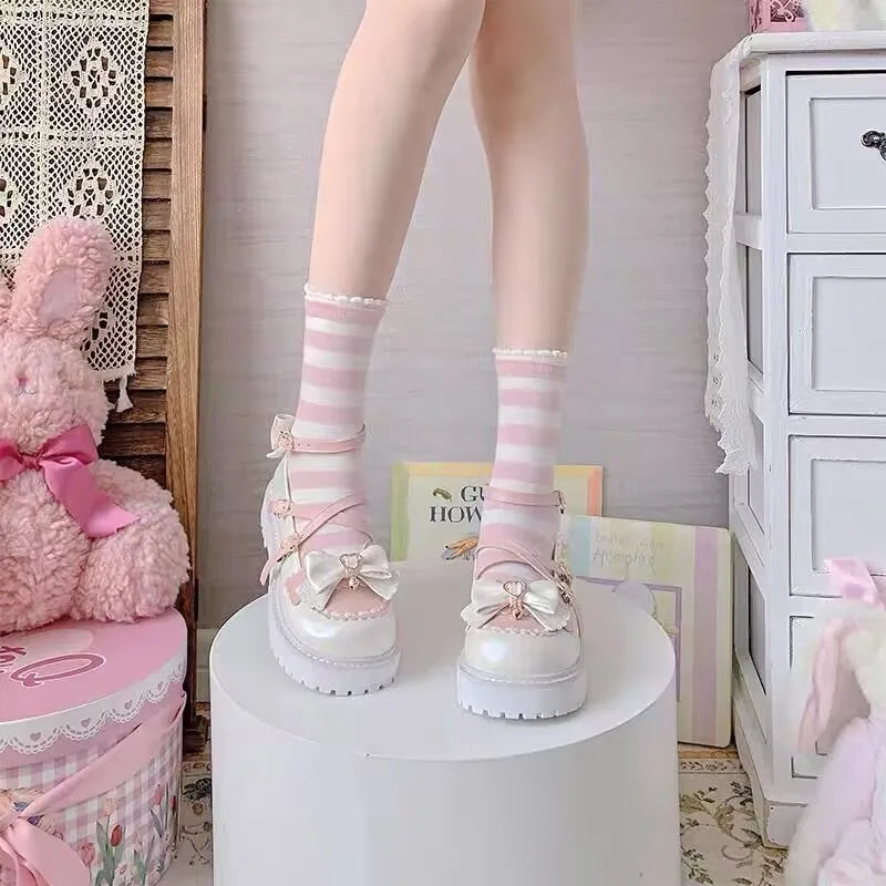 Charming Kitty Chime Flats with heart buckle, double bows, and jingling cat bells for kawaii and soft girl aesthetics