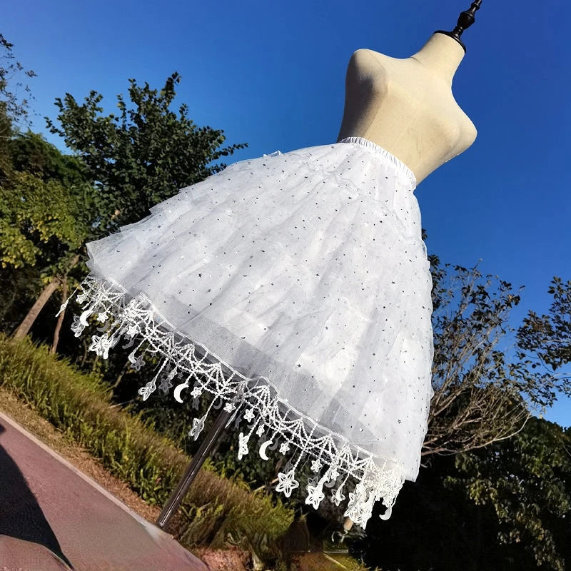Soft pink lace doll dress with adjustable drawcord and delicate details