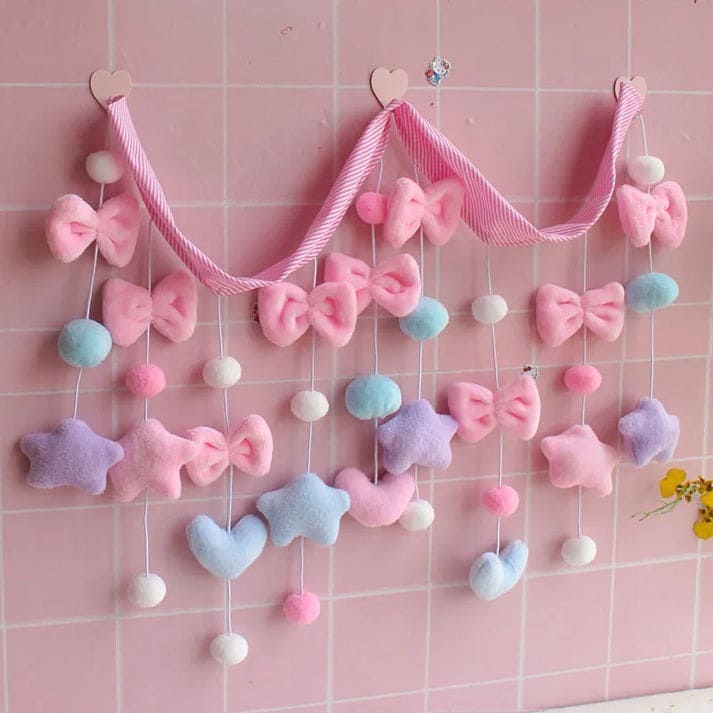 Lightweight pastel valance featuring whimsical heart and star details, perfect for cozy spaces
