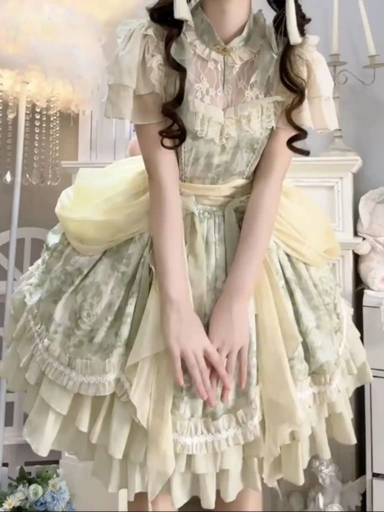 Soft pastel Lolita dress with elegant princess vibes and Victorian puff sleeves