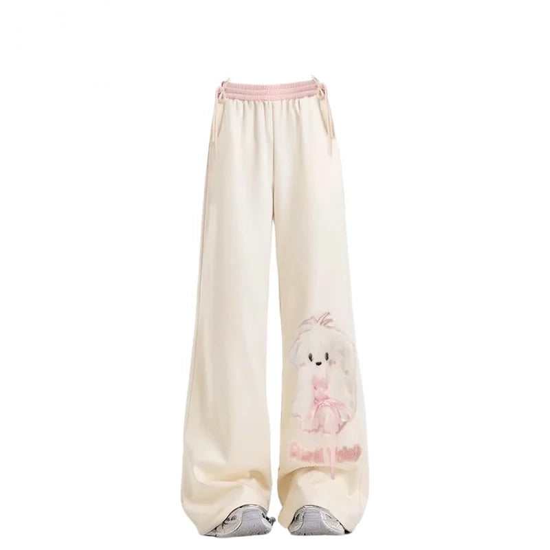 Soft Puppy Lace Wide Leg Pants with lace details and puppy charm for cozy kawaii DDLG and ABDL loungewear style