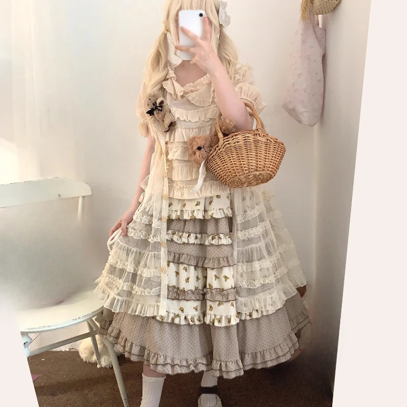 Elastic waistband teddy bear midi skirt, perfect for pastel, kawaii, DDLG, and ABDL outfits