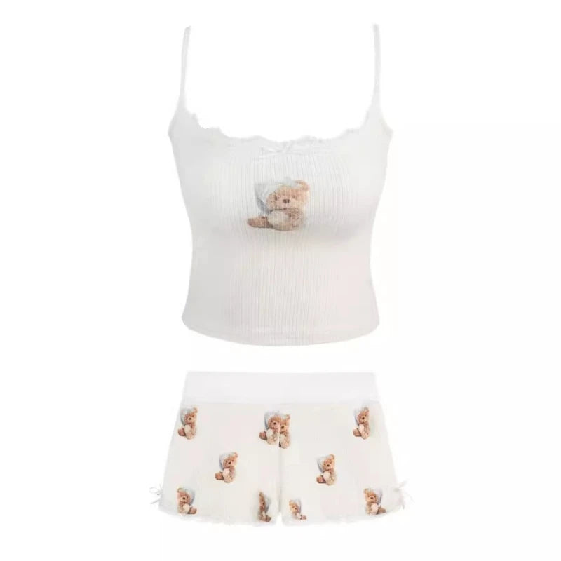 Soft Little Teddy loungewear cami and shorts breathable sleepwear set for comfort