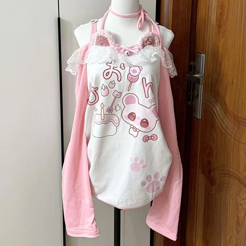 Softgirl pastel kitty top for DDLG ABDL with furry trim and off-shoulder frill